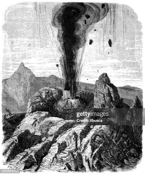 bildbanksillustrationer, clip art samt tecknat material och ikoner med antique illustration of volcano eruption - volcanic activity