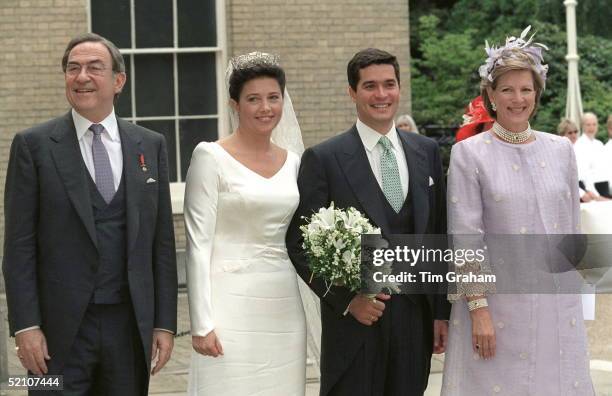 King Constantine, Princess Alexia, Carlos Morales Quintana And Queen Anne-marie Before The Wedding Reception At Kenwood House, Hampstead, London.