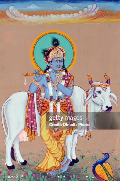 miniature painting of god krishna, india, asia - hindu god krishna stock-fotos und bilder