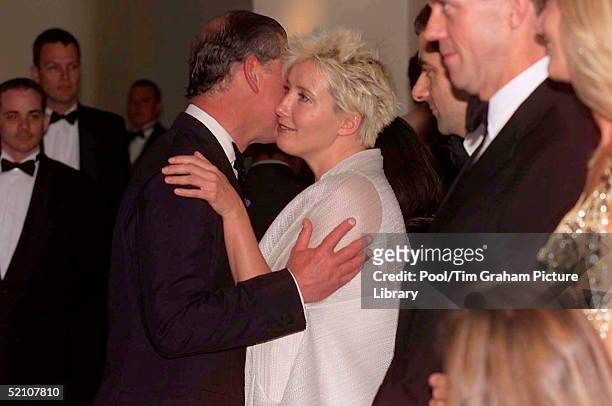 Prince Charles Kissing Actress Emma Thompson At The Premiere Of 'maybe Baby' At The Odeon Cinema, Leicester Square, London.