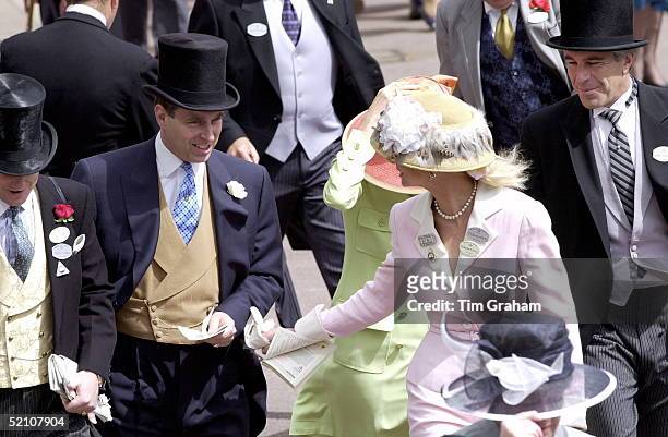 Royal Ascot Race Meeting Thursday - Ladies Day. Prince Andrew, The Duke Of York and Jeffrey Epstein At Ascot. With them are Edward and Caroline...