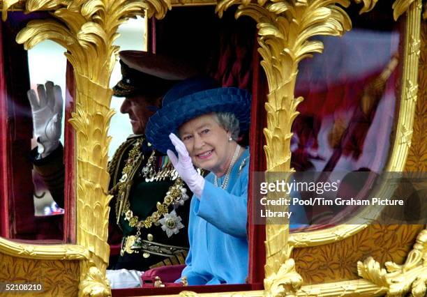 Queen Elizabeth II With Prince Philip In The Gold State Coach During The Procession From Buckingham Palace To St. Pauls. The Coach, Built For King...