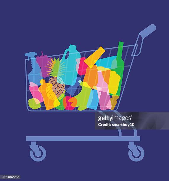 ilustraciones, imágenes clip art, dibujos animados e iconos de stock de supermercado compras o el tranvía - producto de limpieza