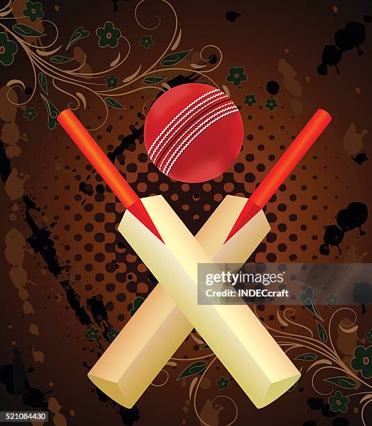 cricket ball and bat with grunge background - cricket bat icon stock illustrations