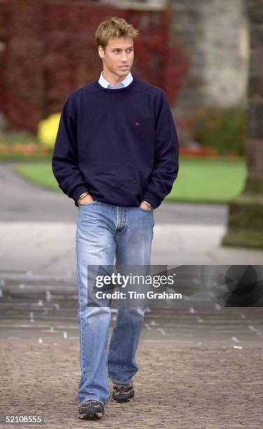 Prince William, Dressed Casually In Jeans, Blue Jumper And Trainers, Arriving At St Andrews University In Scotland.