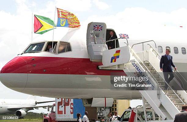 Prince Charles Arriving In Georgetown, Guyana His Royal Standard Flag Flies At The Front Of His Charter Plane.