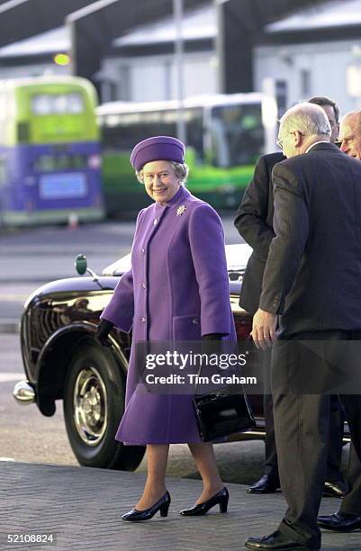 The Queen Arriving In Her Rolls Royce Car To Open The New Terminal At Luton Airport.