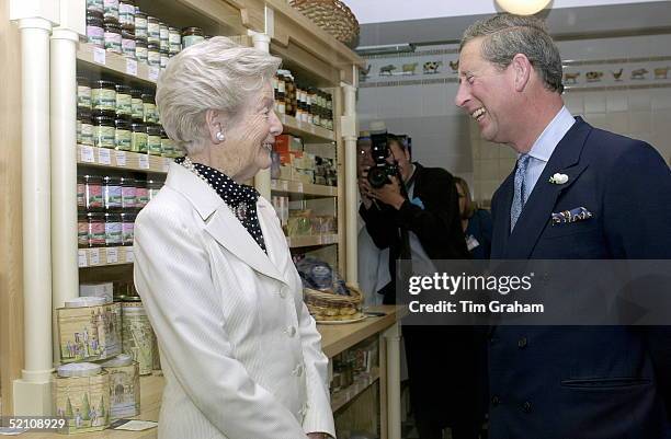 Prince Charles Laughing With The Duchess Of Devonshire During His Visit To Open The New Chatsworth Farm Shop In Belgravia, London Selling His Duchy...