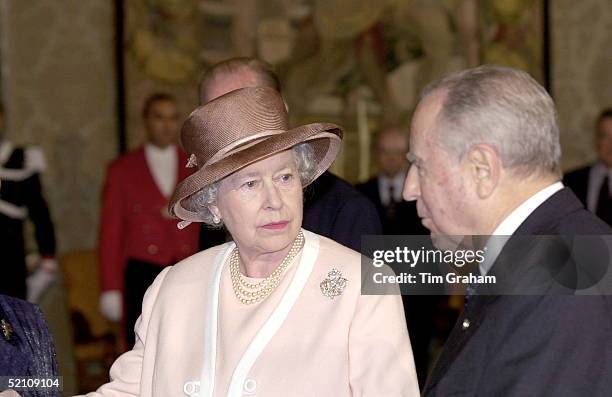 The Queen With Serious Expression During A Meeting With President Carlo Ciampi At The Quirinale Palace In Rome.