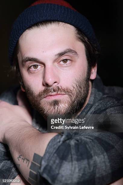 French actor Pio Marmaï poses during photo session before press conference for "Vendeur" film premiere on April 11, 2016 in Lille, France.