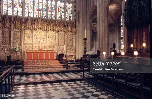 The Quire In St.george's Chapel. Above The Garter Stalls Hang The Banners Of The Knight Of The Garter, Below Which Are Displayed Their Crests,...