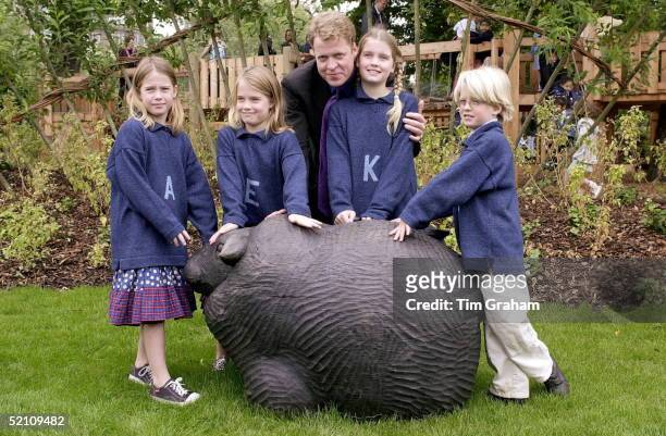 Earl Spencer, Brother Of The Princess Of Wales, With His Children At The Opening Of The Princess Of Wales Memorial Playground In Kensington Gardens...