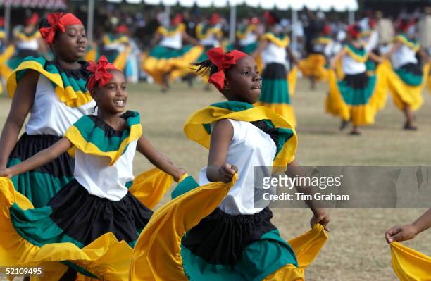 Children Dancing For The Queen On The Second Day Of Her Official Tour Of Jamaica. Their Dance Is Part Of A Cultural Presentation In The Gardens Of...
