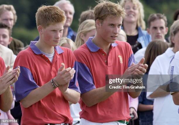 Polo At Cirencester In Gloucestershire - Prince William And His Brother Prince Harry Were On The Winning Team They Are Applauding [ Clapping ] Their...