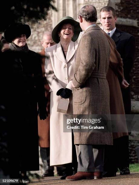 The Royal Family Attending Church On Christmas Day At Sandringham. Sophie, The Countess Of Wessex Laughing With Prince Charles.