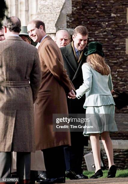 Princess Beatrice Laughing With Her Father The Duke Of York Attending Church On Christmas Day At Sandringham.