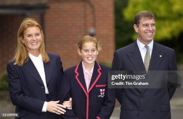 Princess Beatrice Arriving With Her Parents, Prince Andrew And Sarah Duchess Of York [ Fergie ], For Her First Day At St George's School In Windsor,...