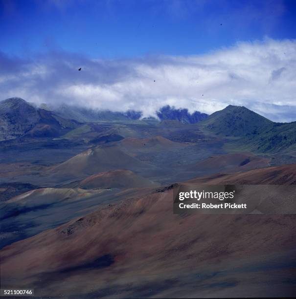 haleakala crater - shield volcano stock pictures, royalty-free photos & images