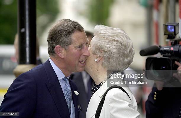Prince Charles Kissing The Duchess Of Devonshire During His Visit To Open The New Chatsworth Farm Shop In Belgravia, London Selling Some Duchy Of...