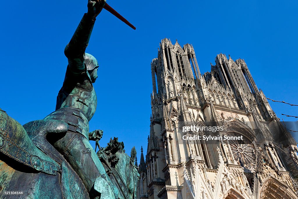 Notre-Dame de Reims and statue of Joan of Arc