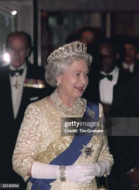 The Queen Hosts A Banquet For The Heads Of Government At The Royal Hotel, Durban, South Africa.