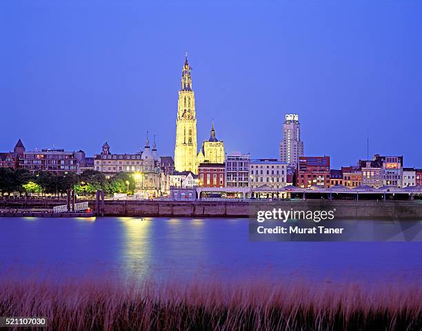 skyline of antwerp, belgium - antwerp province belgium stockfoto's en -beelden