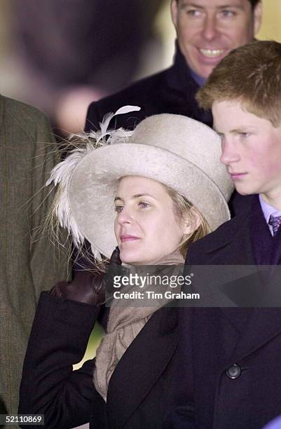 Serena, Viscountess Linley Holding Onto Her Hat Attending Church On Christmas Day At Sandringham In Norfolk.