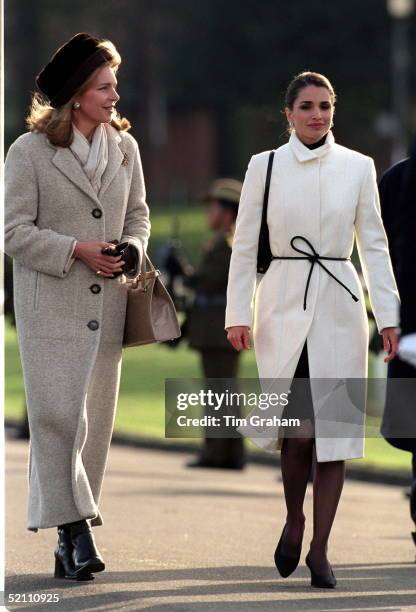 The Royal Family Of Jordan Attending The Sandhurst Military Academy Passing Out Parade In Surrey. Queen Noor And Queen Rania Of Jordan.