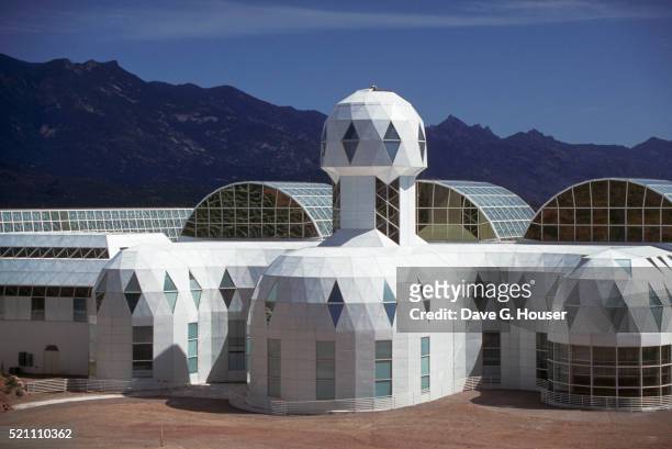 exterior of biosphere 2 - biosphere 2 arizona stock pictures, royalty-free photos & images