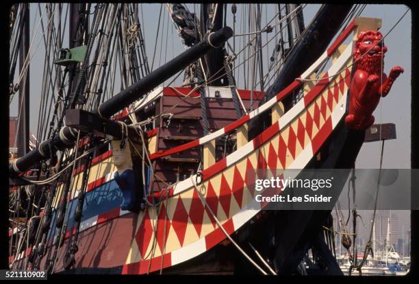 replica of henry hudson's half moon ship - henry lee stock pictures, royalty-free photos & images