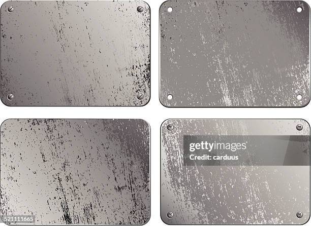 set of metal plates - hammered silver texture stock illustrations