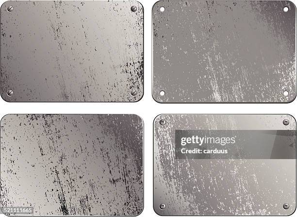 set of metal plates - silver metal plate stock illustrations