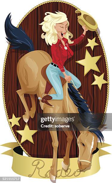 rodeo cowgirl - taming horse stock illustrations