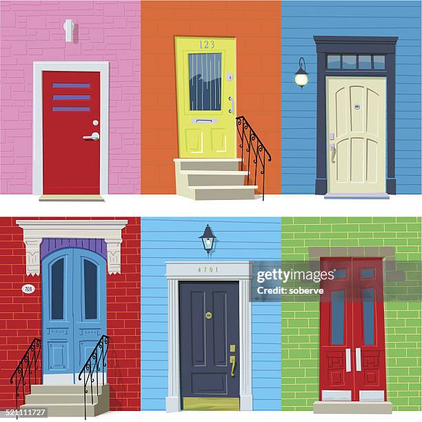 stockillustraties, clipart, cartoons en iconen met front doors - cartoon tree