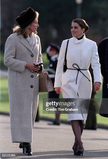 The Royal Family Of Jordan Attending The Sandhurst Military Academy Passing Out Parade In Surrey. Queen Noor And Queen Rania.