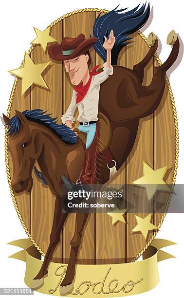 rodeo cowboy - taming horse stock illustrations