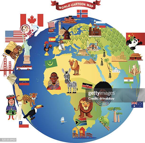 cartoon map of world - madagascar forest stock illustrations