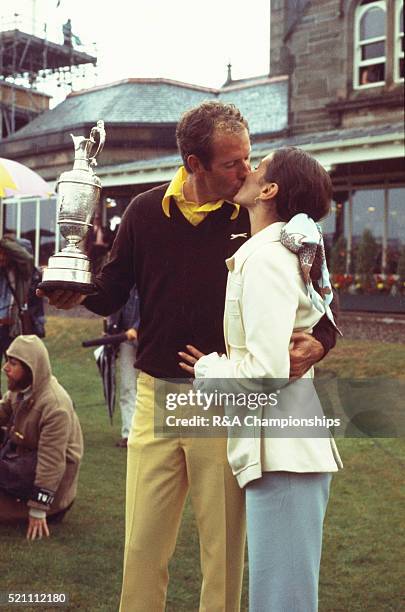Open Championship 1973 at Troon Golf Club in Troon, Scotland, held 11th-14th July 1973. Pictured, Tom Weiskopf after winning, with his wife. 14th...