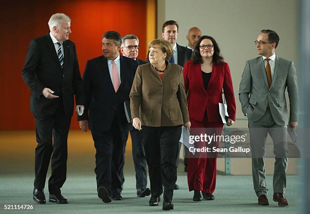 Bavarian Governor and head of the Bavarian Christian Democrats Horst Seehofer, Vice Chancellor and Economy and Energy Minister and head of the German...