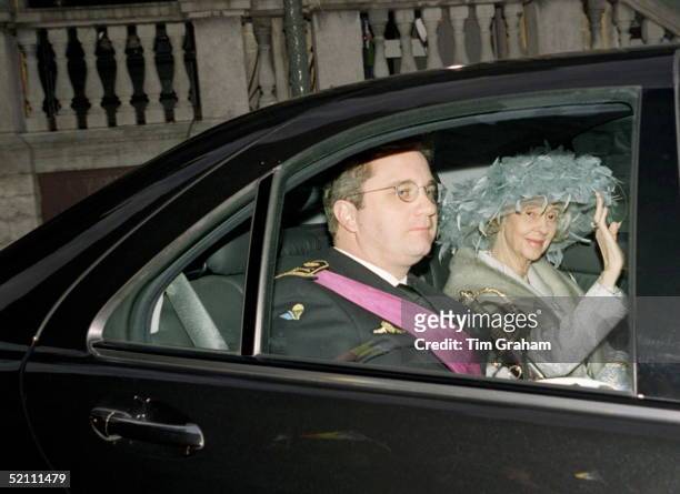 Queen Fabiola With Prince Laurent Arriving At The Town Hall For The Wedding Of The Crown Prince Of Belgium