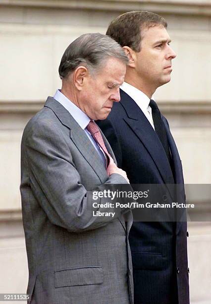 The Duke Of York [ Prince Andrew ] And The American Ambassador William Farish Observing A Two Minute Silence At A Special Changing Of The Guard...