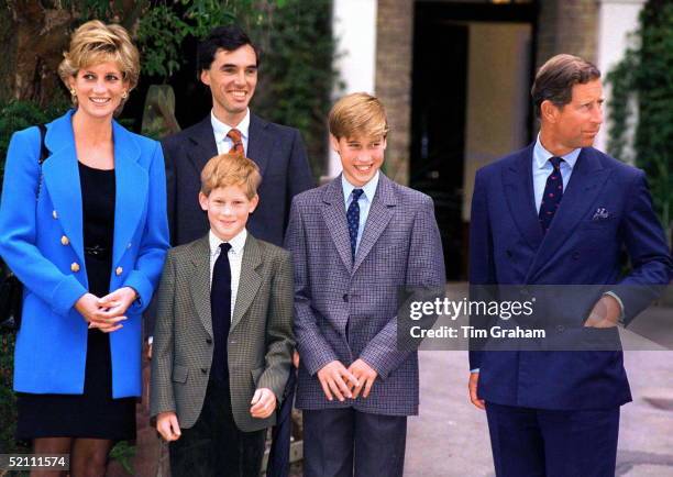 Prince And Princess Of Wales And Prince Harry With Prince William On His First Day At Eton. With Them Is Prince William's Housemaster Dr Andrew...