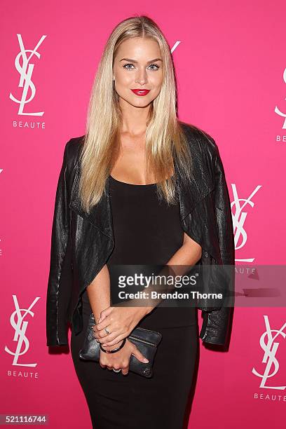 Renae Ayris arrives ahead of a YSL beauty launch at Sydney Town Hall on April 14, 2016 in Sydney, Australia.