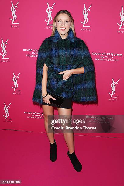 Kirby Burgess arrives ahead of a YSL beauty launch at Sydney Town Hall on April 14, 2016 in Sydney, Australia.