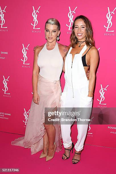 Krystie Steve arrives ahead of a YSL beauty launch at Sydney Town Hall on April 14, 2016 in Sydney, Australia.