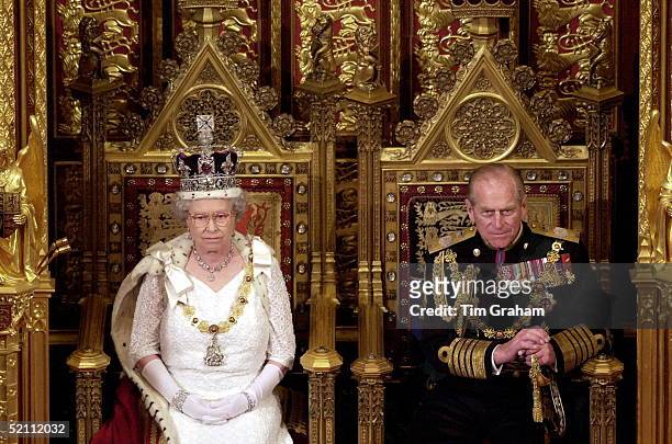 The Queen And Prince Philip In The House Of Lords At The State Opening Of Parliament In London.