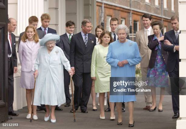 The Queen Mother At Clarence House For Her 101st Birthday. With Her Are The Queen, Prince Charles, Prince Philip, Prince William, Prince Harry,...