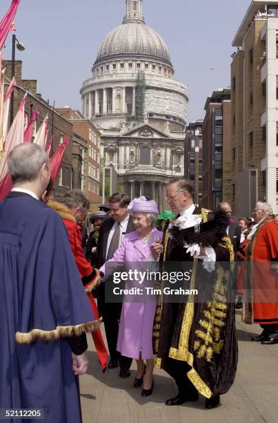 The Queen At St.paul's Cathedral For The Opening Of The New Millennium Bridge. With Her Is The Lord Mayor Of London, Clive Martin