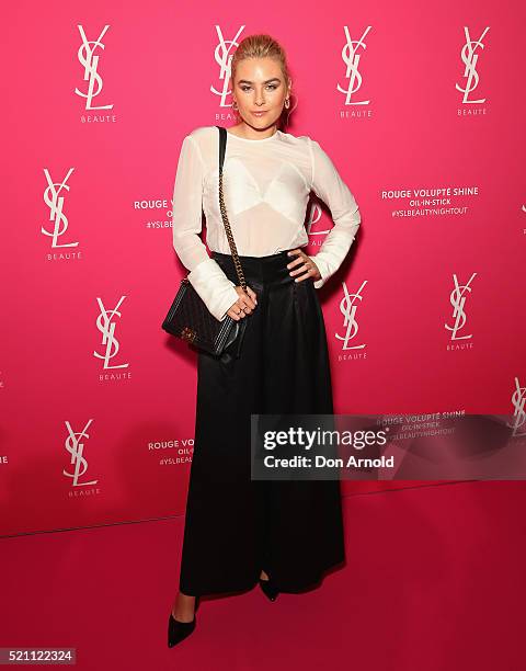 Carissa Walford arrives ahead of a YSL beauty launch at Sydney Town Hall on April 14, 2016 in Sydney, Australia.