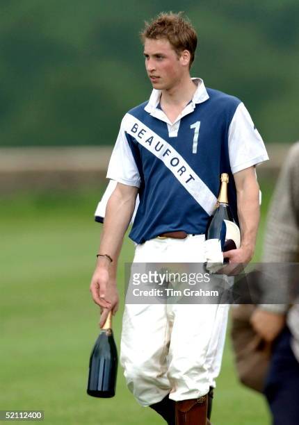 Prince William With His Prize For Winning His Match For The Local Beaufort Team At Beaufort Polo Club - A Bottle Of Champagne. Youth Triumphed Over...